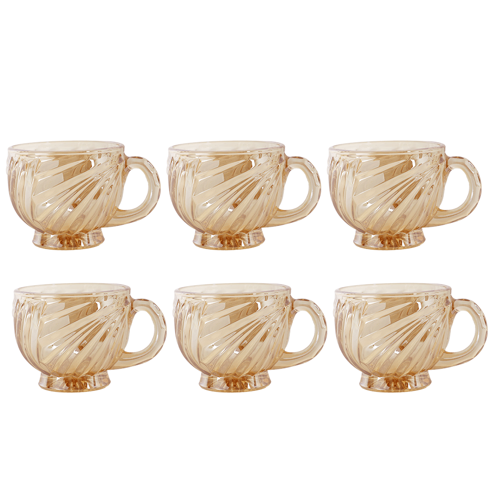 جي-هورس كاسات شاي زجاج أبو يد موديل SH 738 دهبي -6 قطع