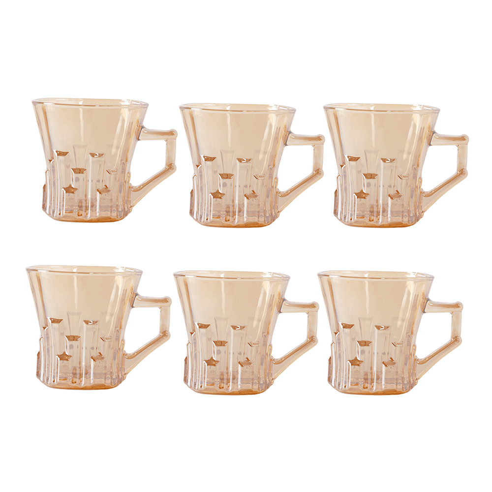 جي-هورس كاسات شاي زجاج أبو يد موديل SH744 دهبي - 6 قطع