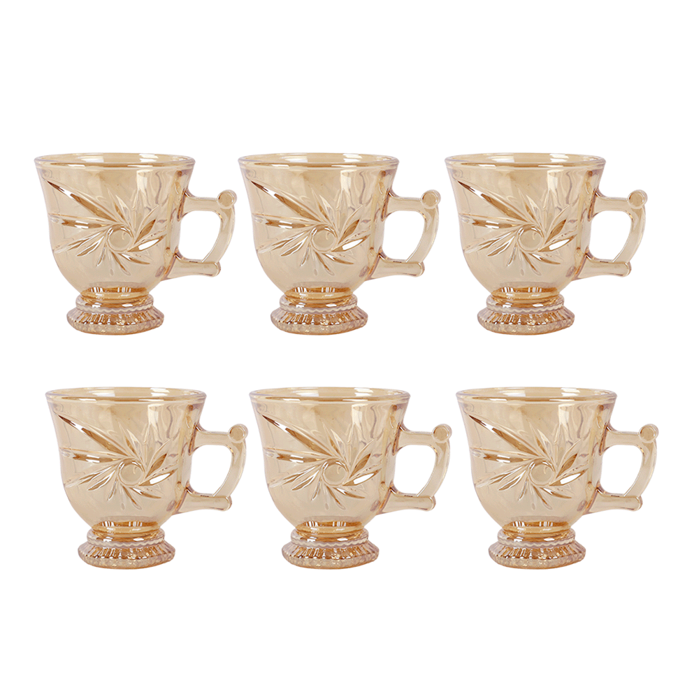 جي-هورس كاسات شاي زجاج أبو يد موديل AW49 دهبي - 6 قطع