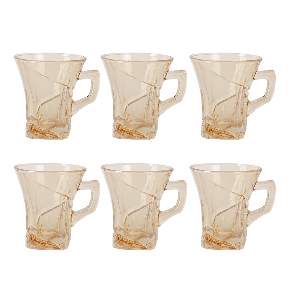 لوف ويش كاسات شاي زجاج أبو يد موديلAW51 دهبي - 6 قطع