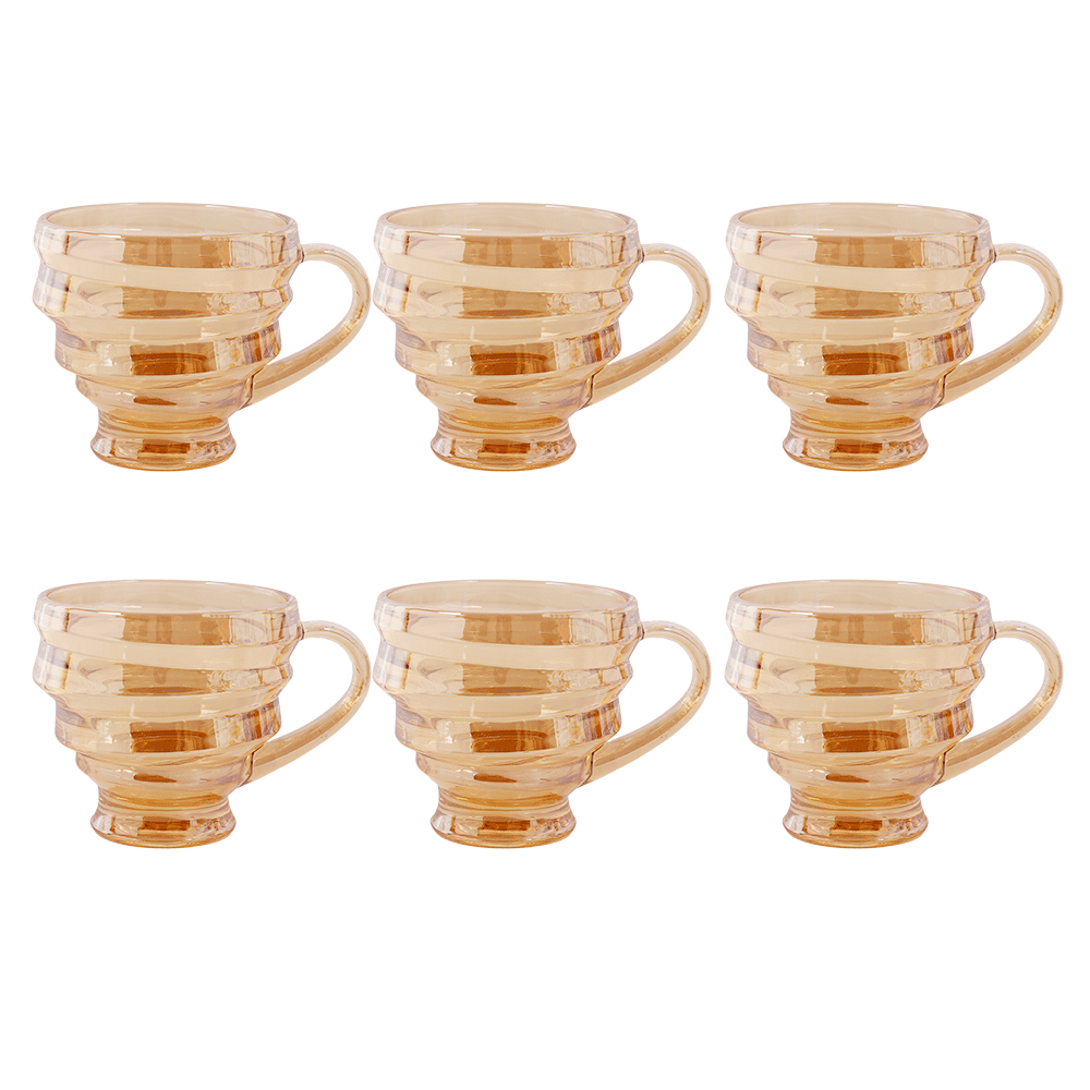 لوف ويش كاسات شاي زجاج أبو يد موديل AW11 دهبي - 6 قطع