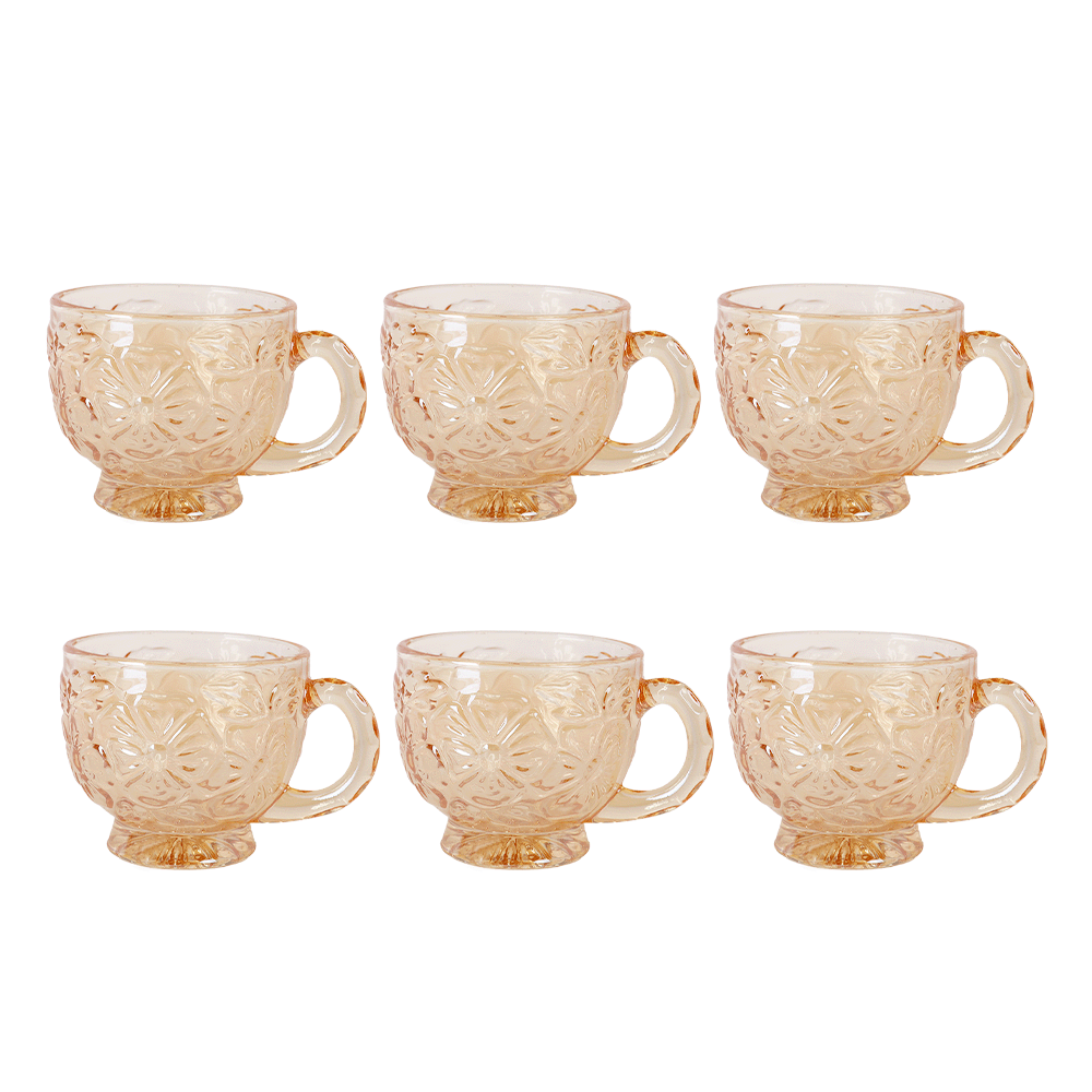 جي-هورس كاسات شاي زجاج أبو يد موديلAW13 دهبي - 6 قطع