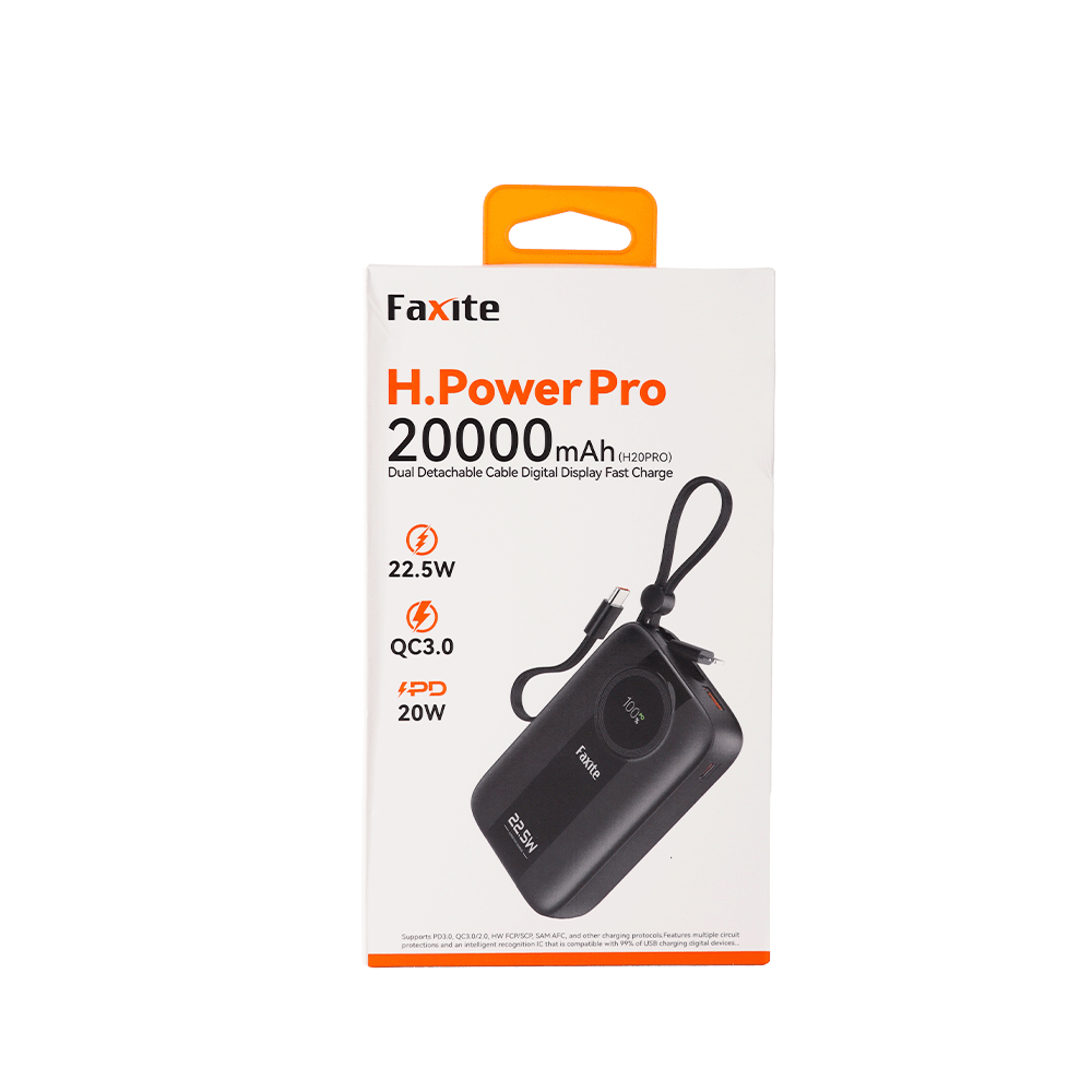 فاكسايت خازن بقوه 22.5 واط وسعة 20000 موديل H20PRO - أسود