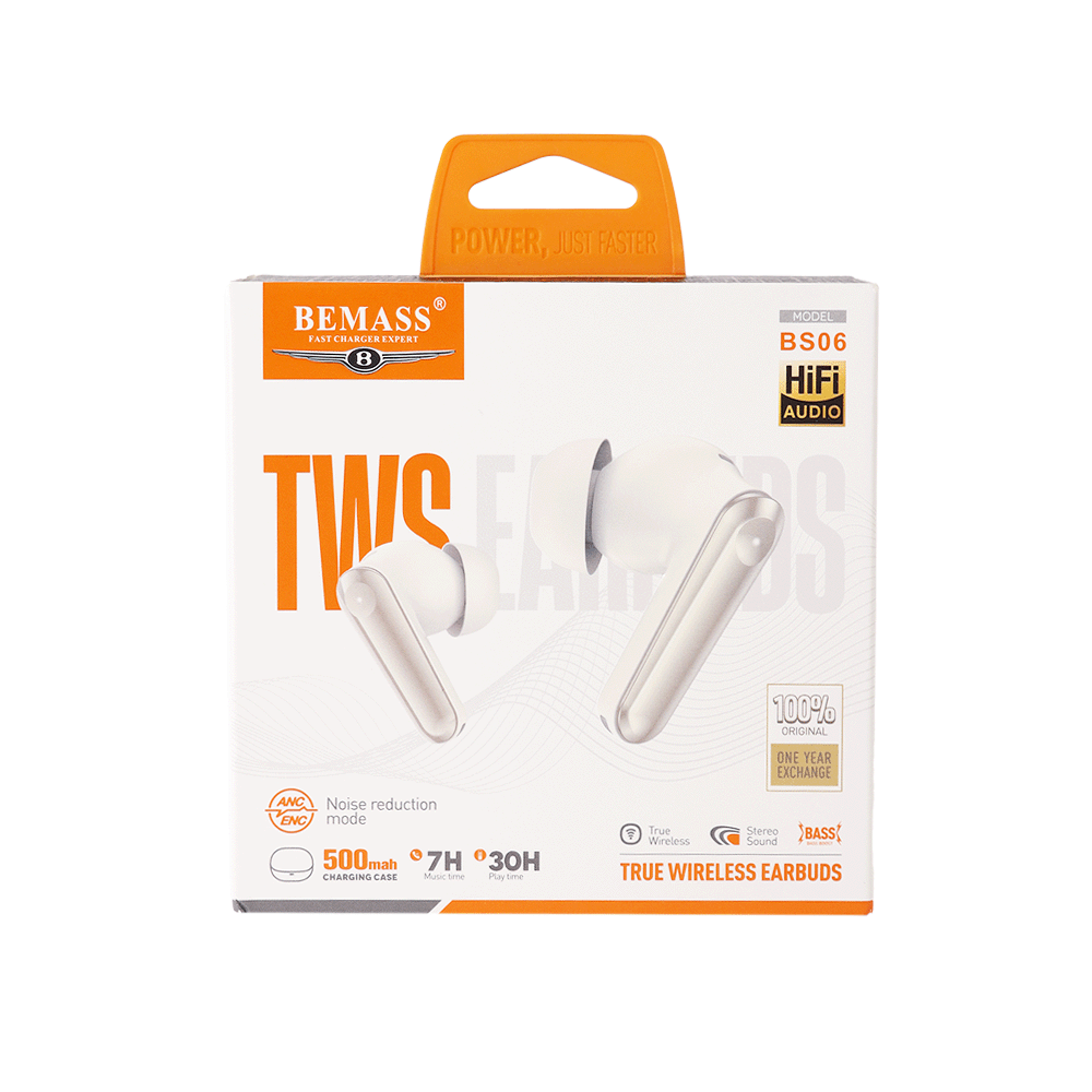 بيماس سماعه أدن بلوتوت لون أبيض - موديل BS06