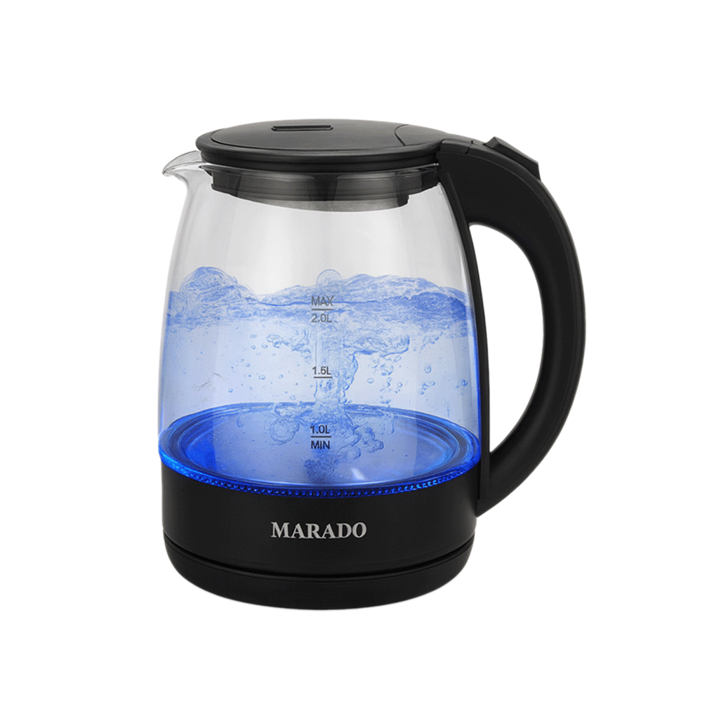 غلاية كهربائية زجاجية من مارادو بسعة 2 لتر مع إضاءة LED زرقاء بقوة 1500 واط - موديل 32710