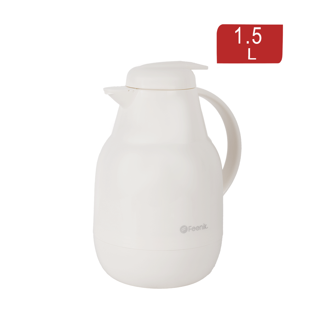 ثلاجة شاي فينيك ستانلس ستيل بغطاء ضغطة سعة 1.5 لتر موديل AW-117 - أبيض