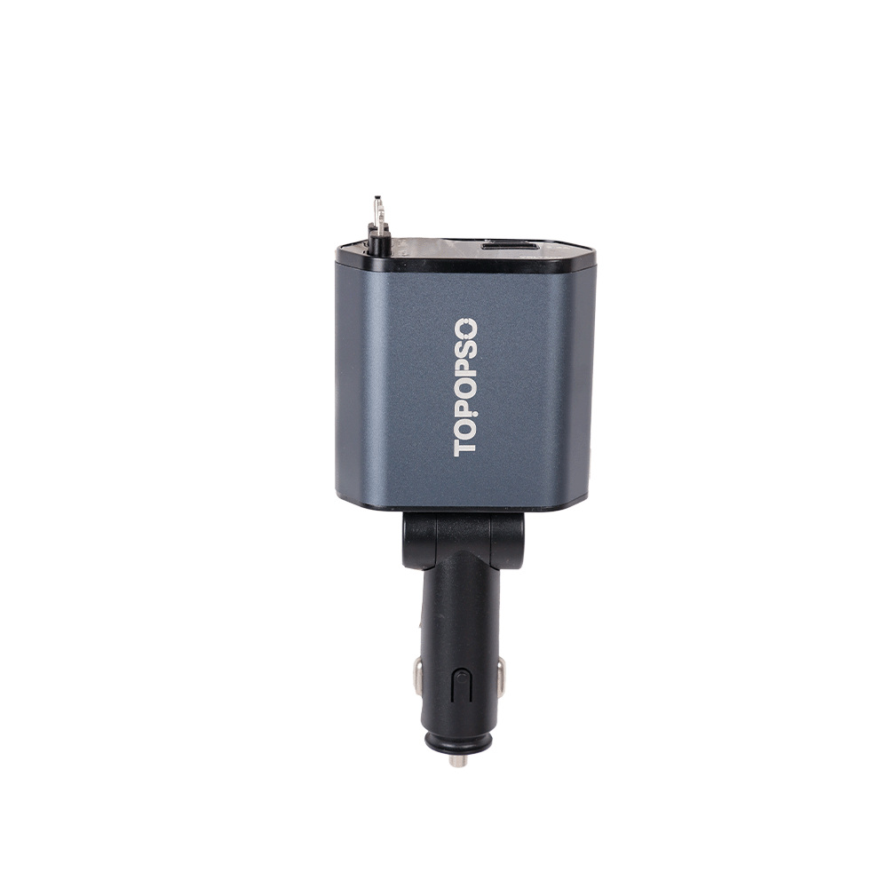 شاحن سيارة توبوبسو فائق السرعة بقوة 66 واط بمنافذ وكابل مدمج و شاشة رقمية موديل TPS-CC21 - أسود