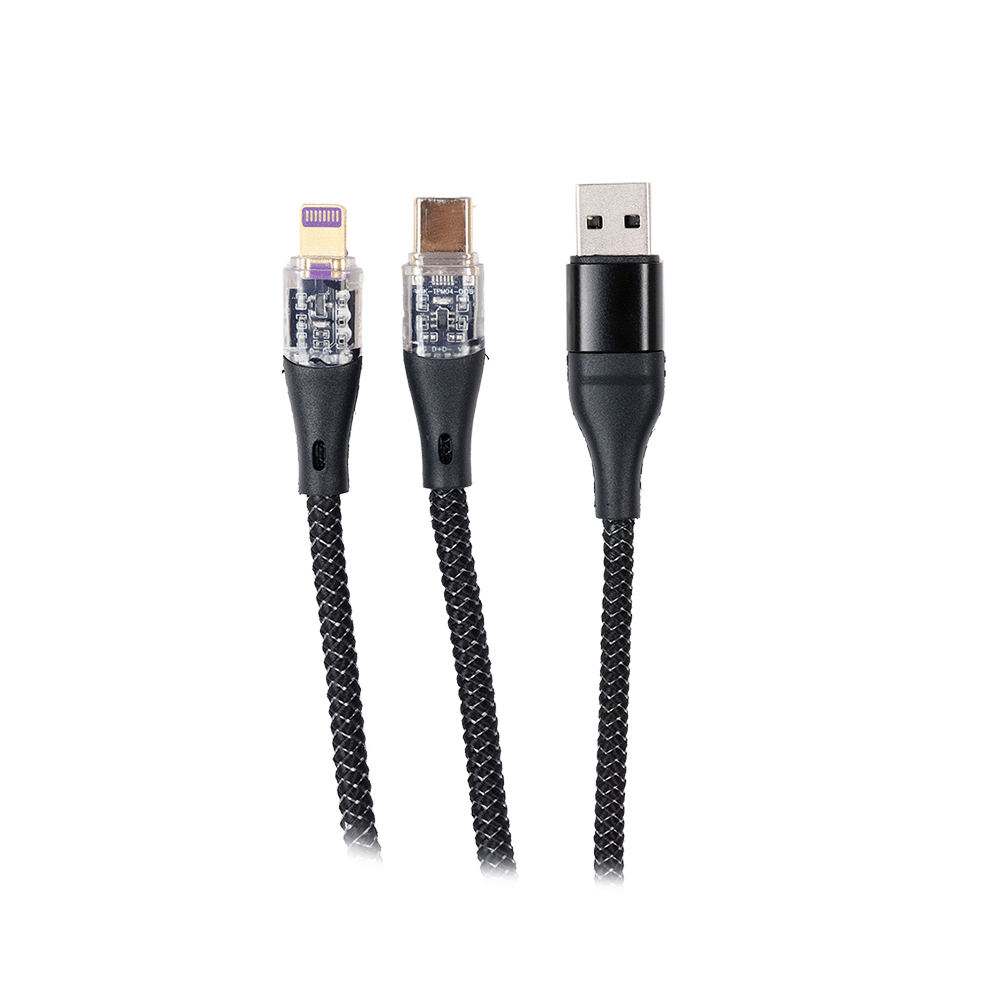 كابل شحن توبوبسو 2 في 1 بقدرة 65 واط متعدد المنافذ وطول كابل 1200 مم موديل TPS-14 - أسود

