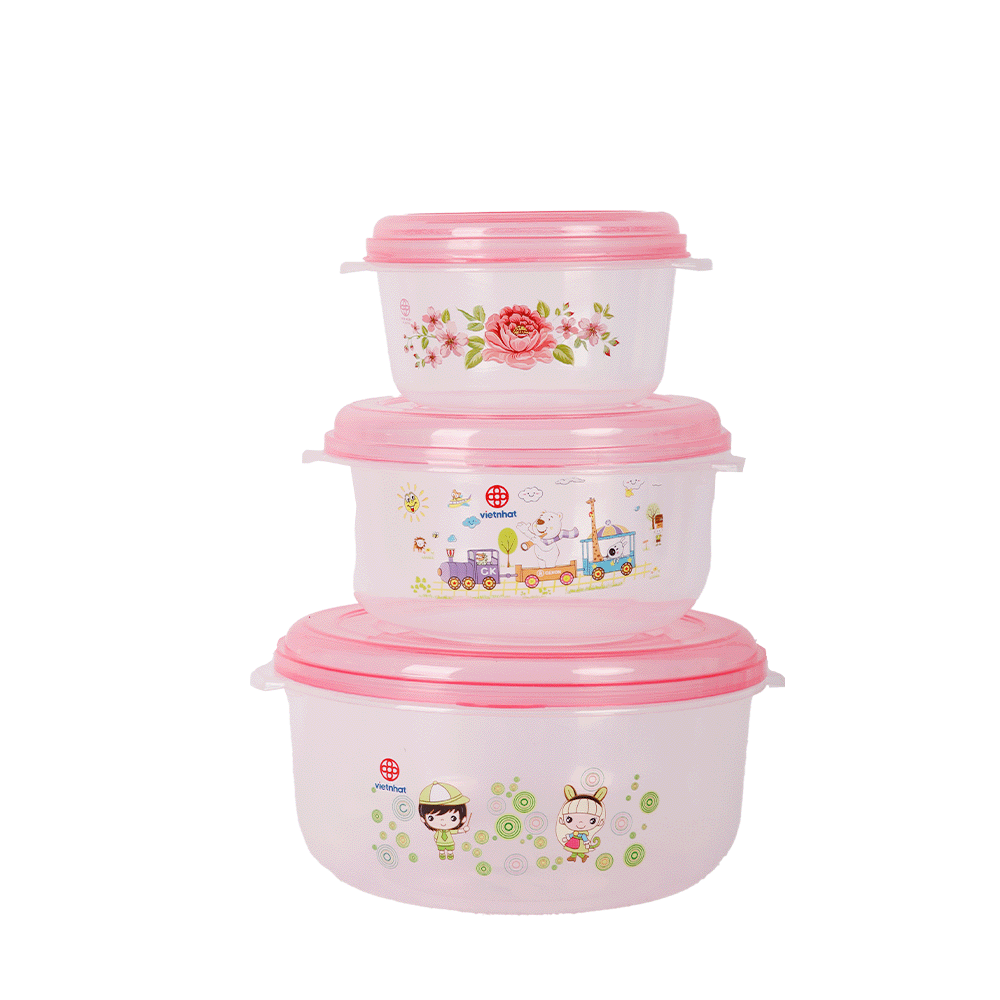 طقم علب حافظة الطعام دائري فييت نهات بلاستيك موديل6417 - 3 قطع