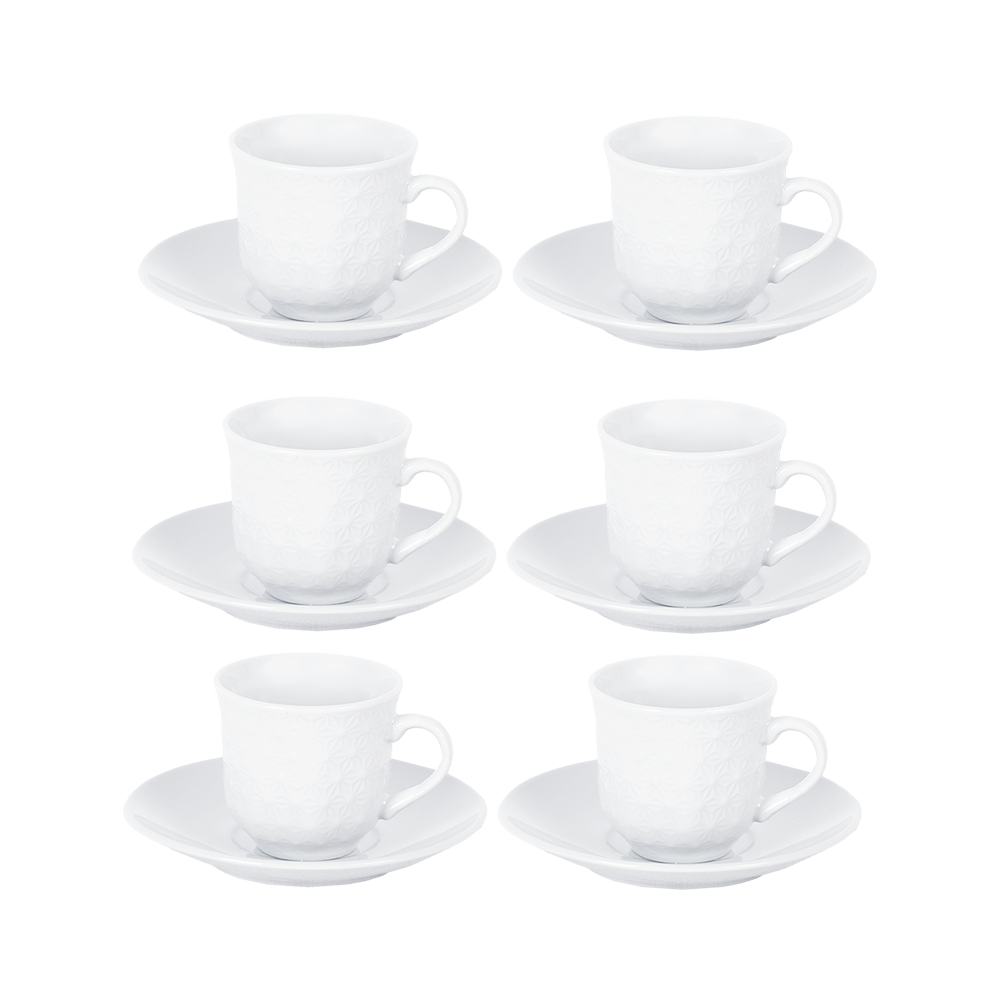 طقم شاي سرميك منقوش موديل SA321 مع 6 أكواب مع 6 سياسر ابيض - 12قطعة