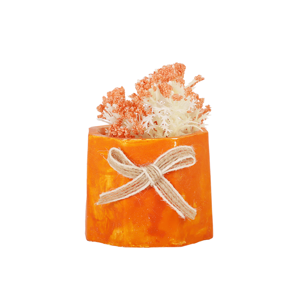 مزهرية ديكور من لمساتي مع زهور صناعية - برتقالي
