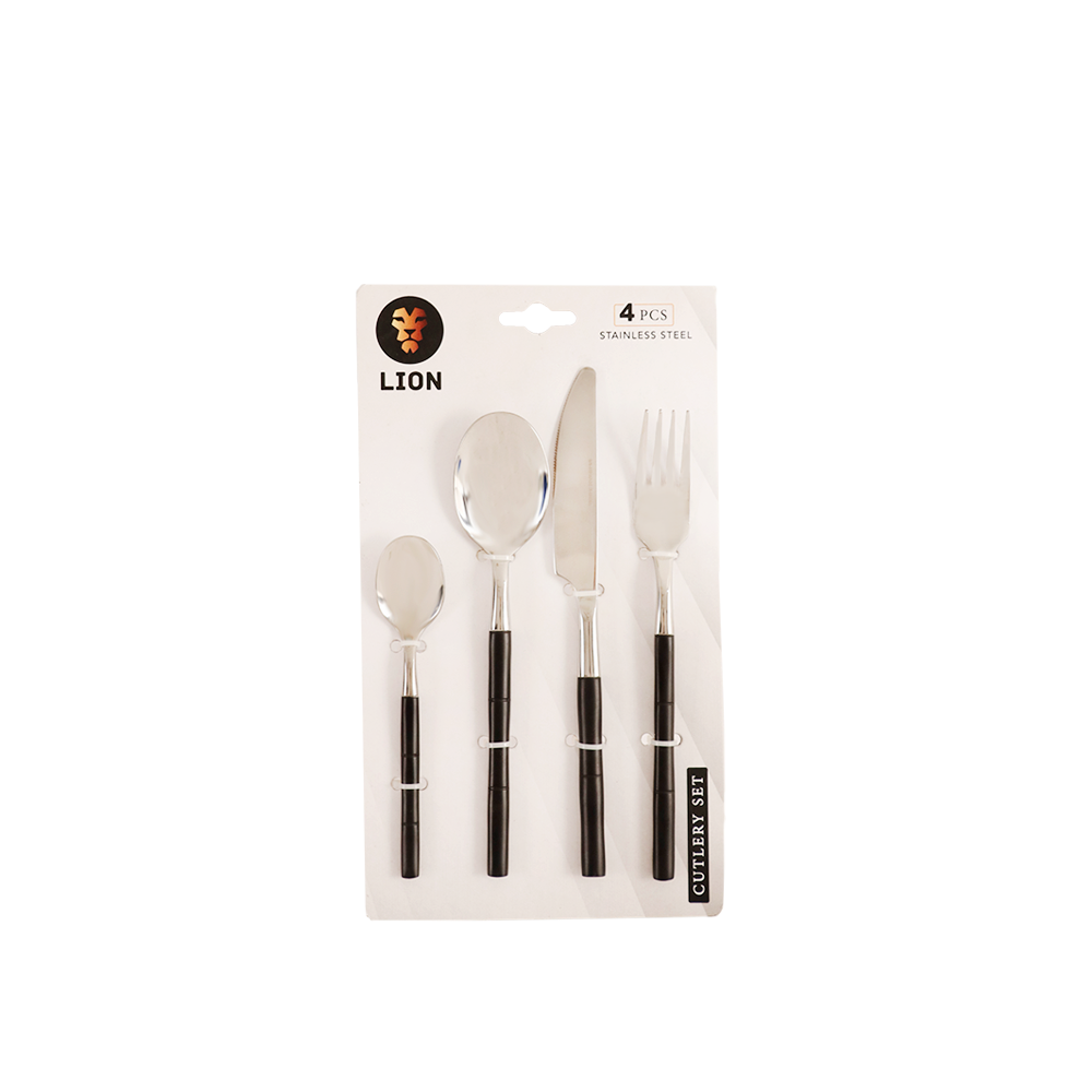 طقم أكل لايون ستانلس ستيل موديل ASJ094 فضي مع أسود - 4 قطع