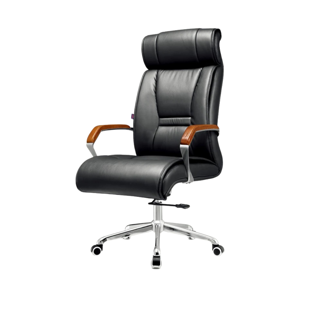 كرسي دوار جلد فاخر ظهر طويل موديل A074A - أسود