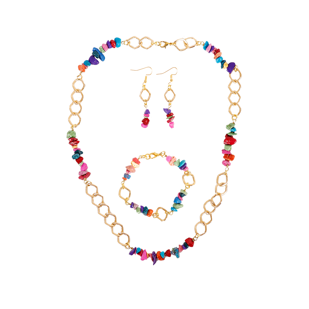 طقم اكسسوارات نسائي من نونا عصري باحجار متعددة الألوان