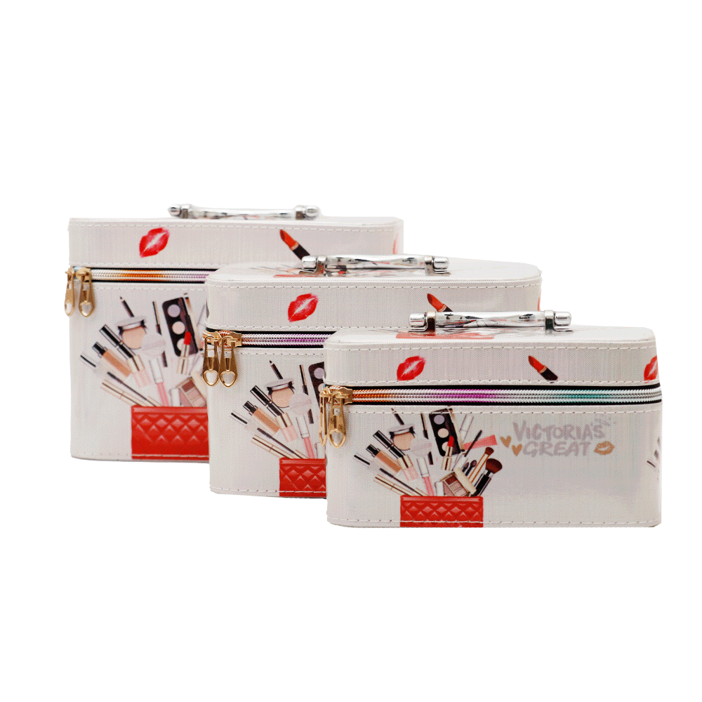 طقم شنط تخزين المجوهرات و مستحضرات التجميل موديل BD-1819 فضي - 3 قطع