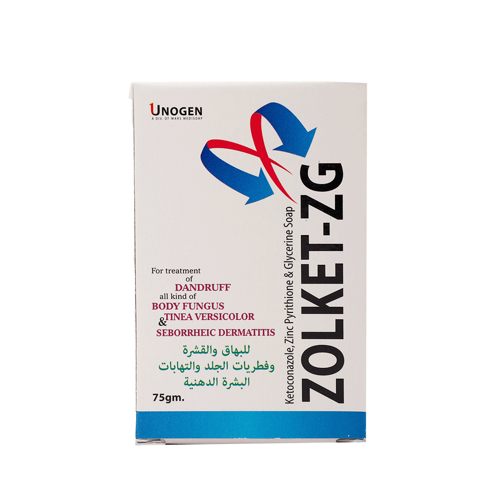 صابونة زولكت زد جي من يونوجين الطبية لعلاج الفطريات والقشرة للبشرة الدهنية – 75 جم