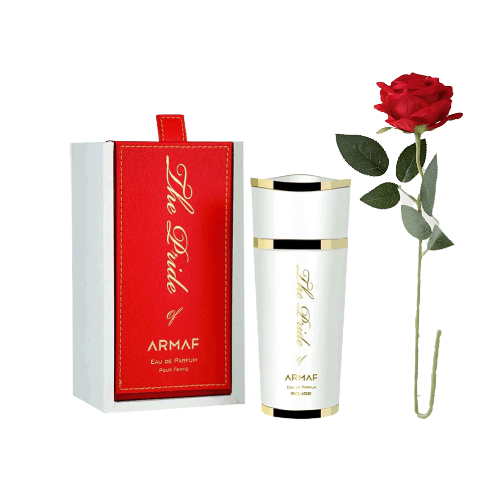 باكج عطر ذا برايد بور فيم من أرماف أو دو بارفان للنساء أصلي 100 مل مع ورده صناعية حمراء ببتلات مخملية