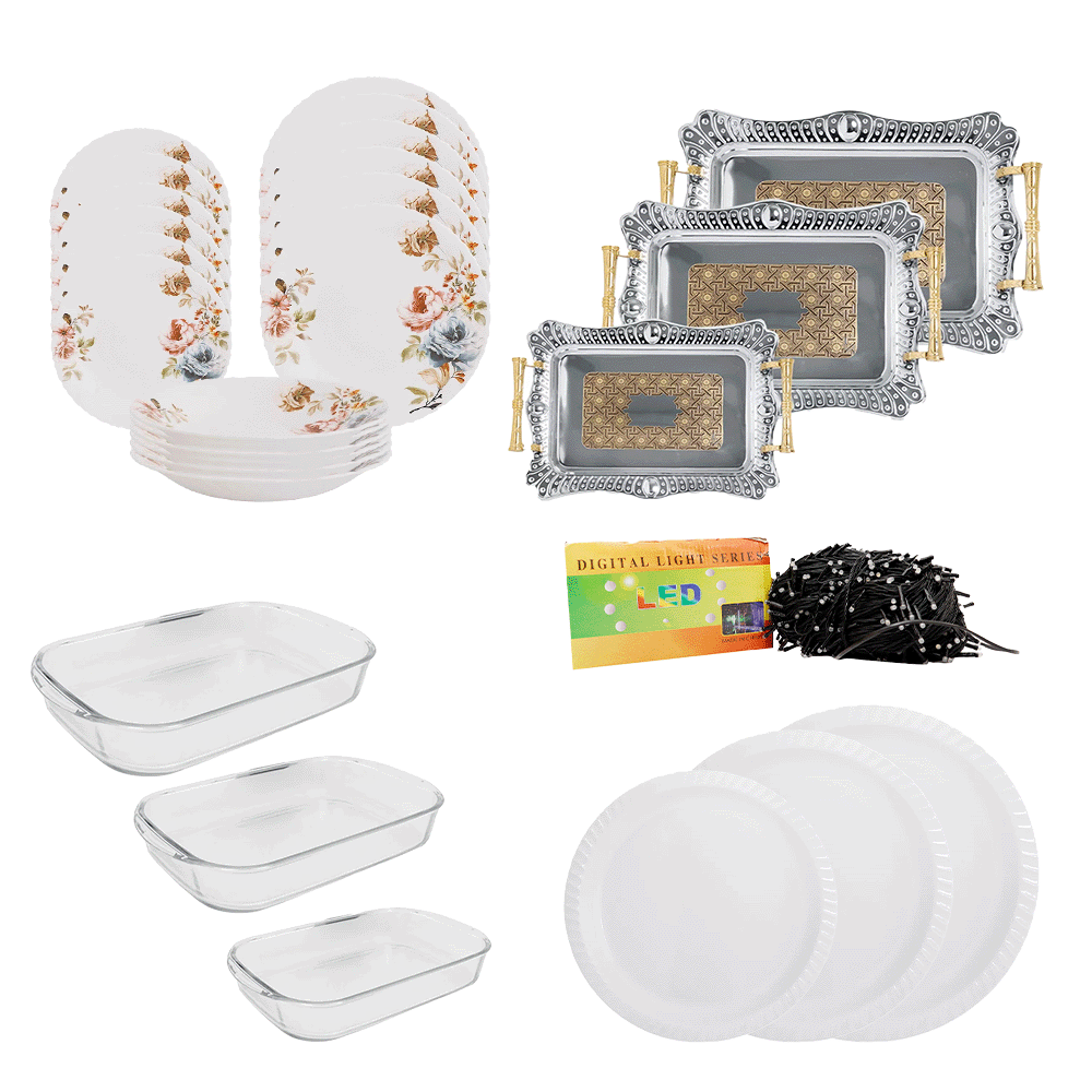 باكج المستلزمات المنزلية للمائدة مع ىسلسلة إضاءة LED ملونة – 100 متر