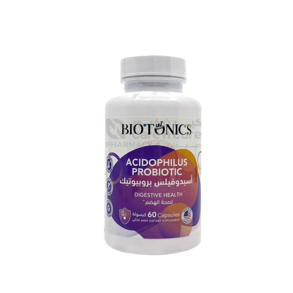 مكمل غذائي بايوتونيكس أسيدوفيلوس بروبيوتيك لدعم فعال لصحة الجهاز الهضمي للجنسين - 60 كبسولة