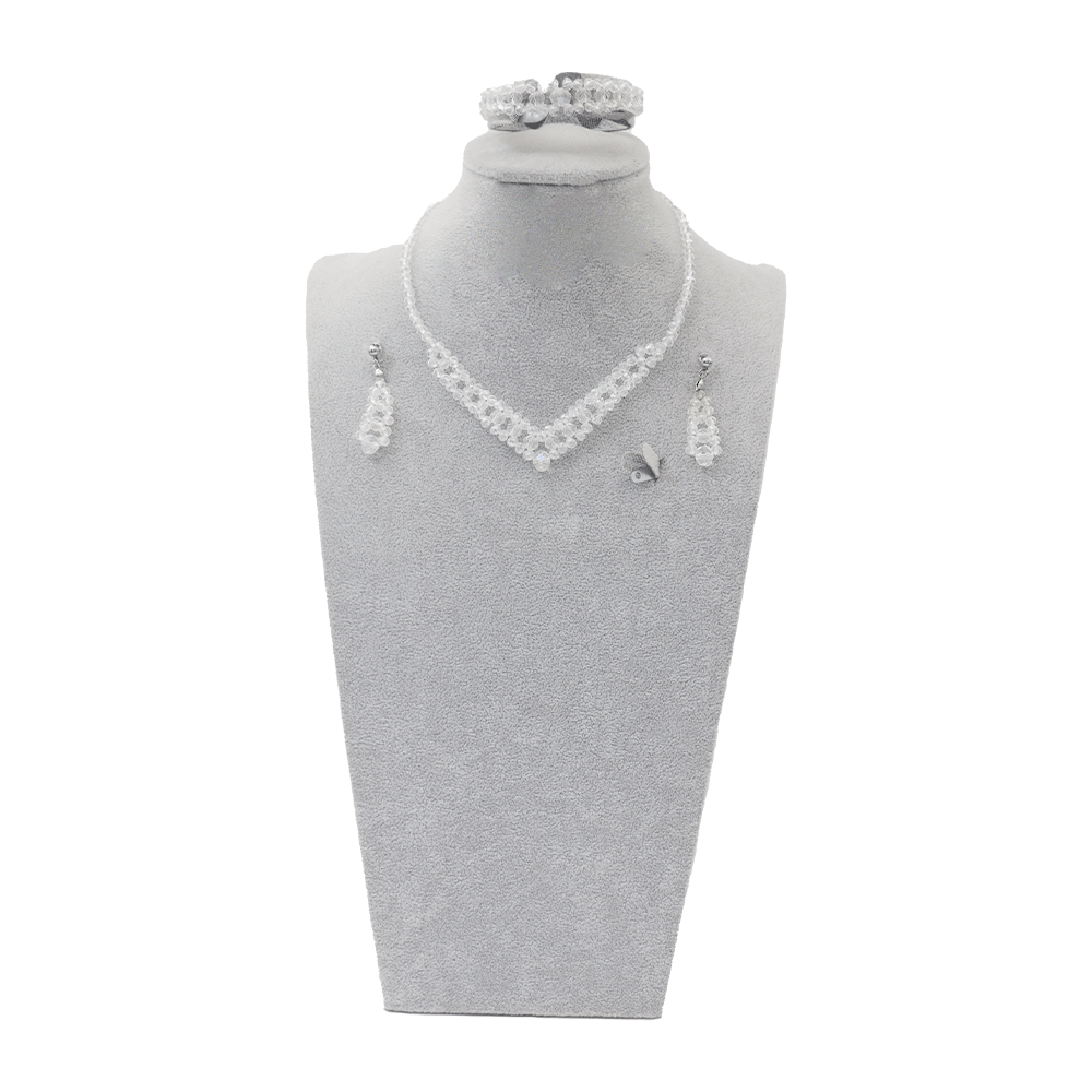 طقم إكسسوارات جاسمين من الخرز مشفاف - 3 قطع