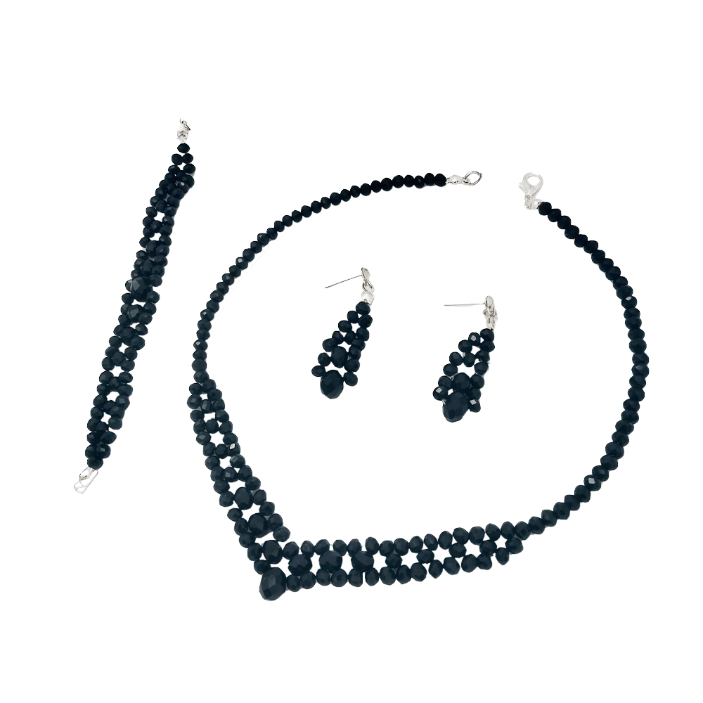 طقم إكسسوارات جاسمين من الخرز أسود - 3 قطع