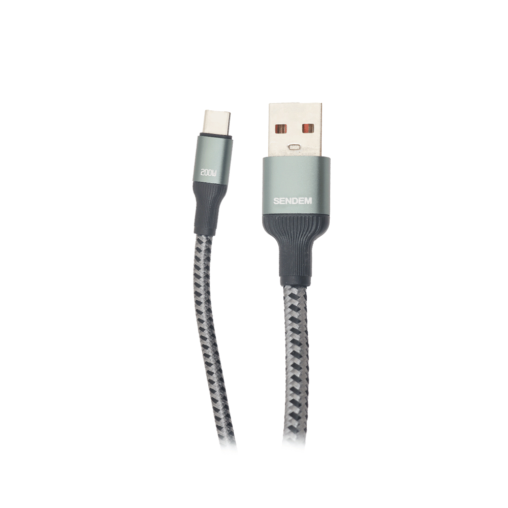 كابل شحن سيندام بسلك قماشي تايب سي و شحن سريع بقوة 200 وات موديل M52 - أسود

