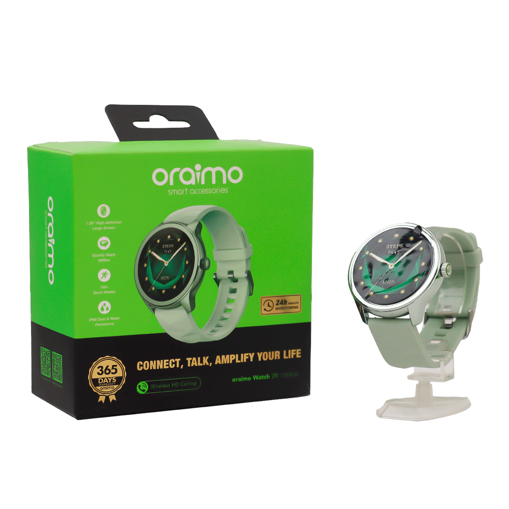 ساعة ذكية من أورايمو بشاشة 1.39 إنش وسعة 260 ملي أمبير موديل OSW-30 - أخضر فاتح