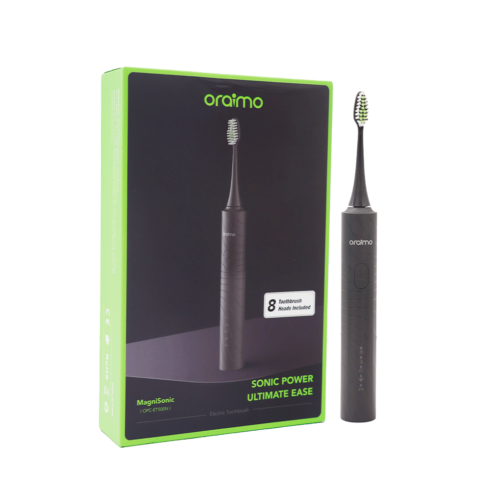 فرشاة أسنان أورايمو ماجني سونيك الكهربائية مع 8 رؤوس تنظيف بسعة 1500 ملي أمبير وجهد 3.7 فولت موديل OPC‑ET500N - أسود
