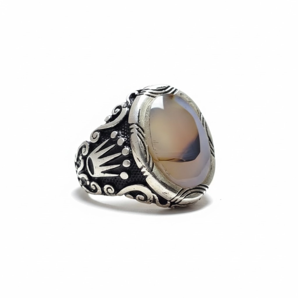 خاتم فضه  شكل رولكس عيار  925 عقيق يماني مزهر