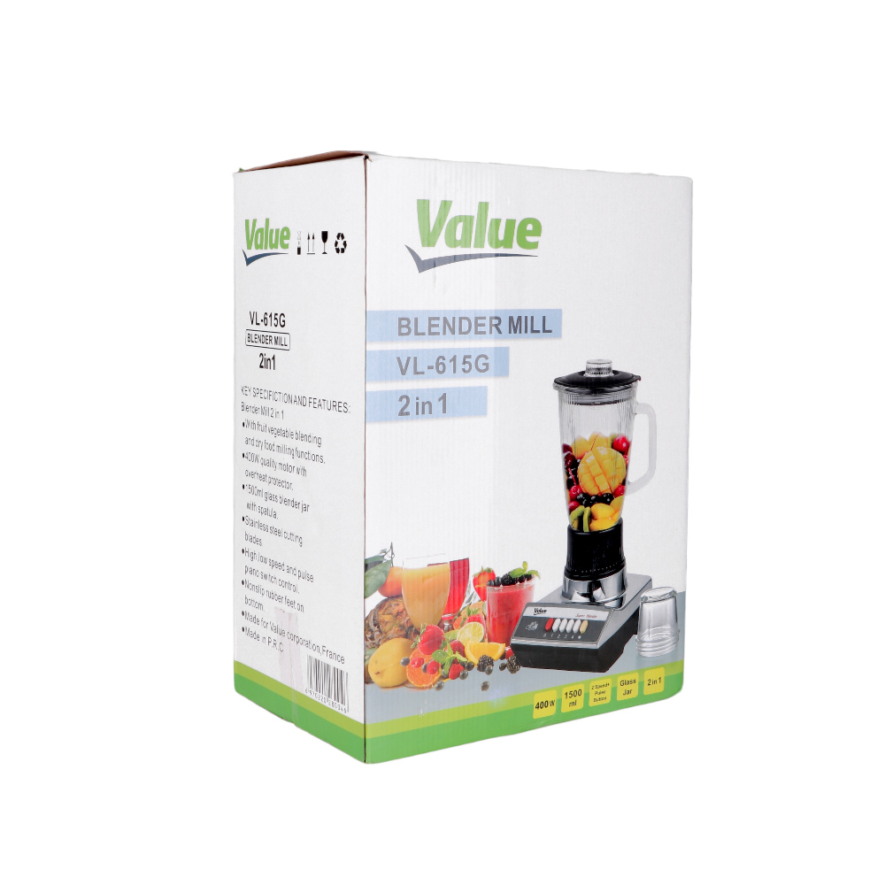 فاليوعصارة كهربائية 2 في 1 بقوة 400 وات وسعة 1.5 لترموديل VL615G - أسود