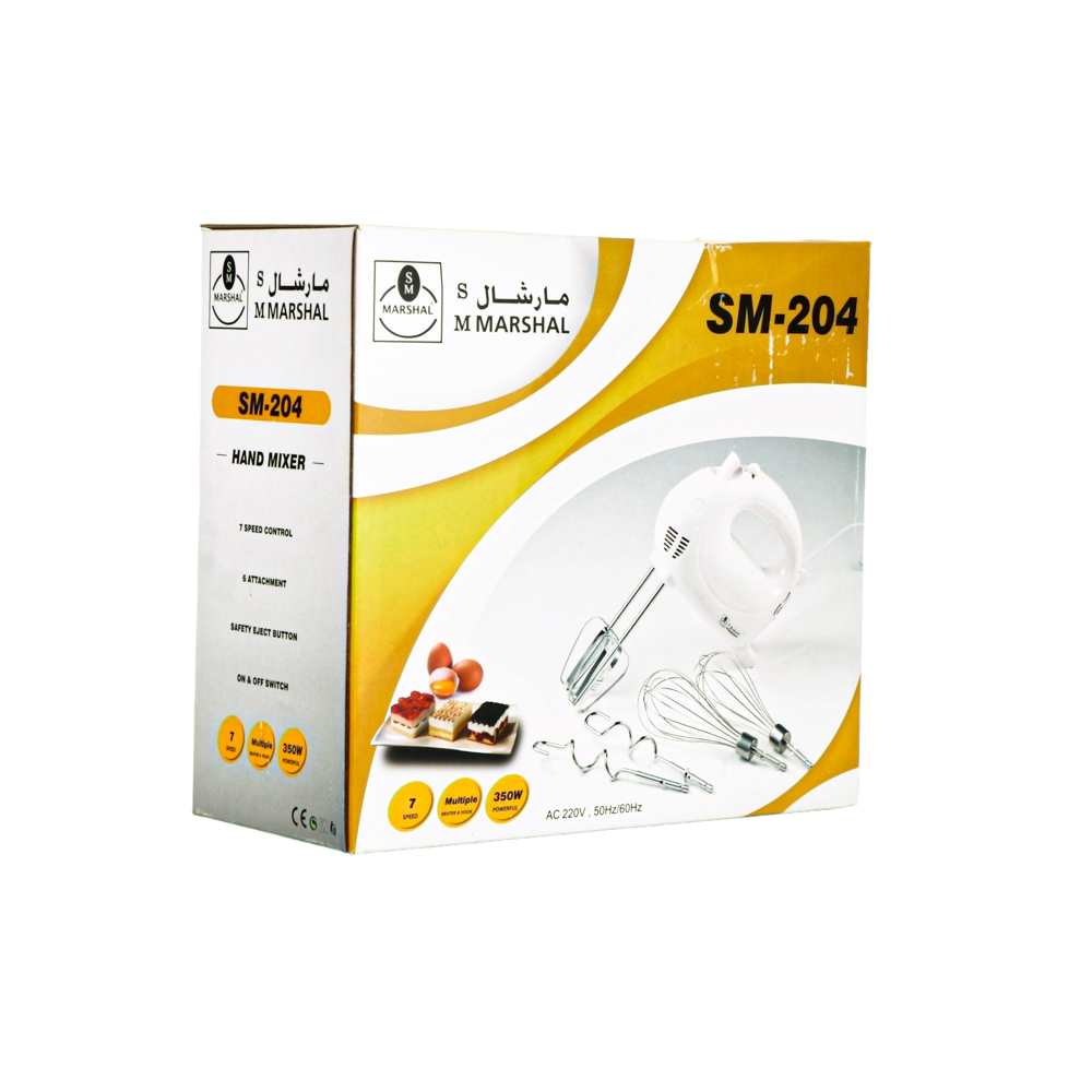 مارشال مضرب خلط كهربائي يدوي بقوة 350 وات موديل SM-204 - أبيض