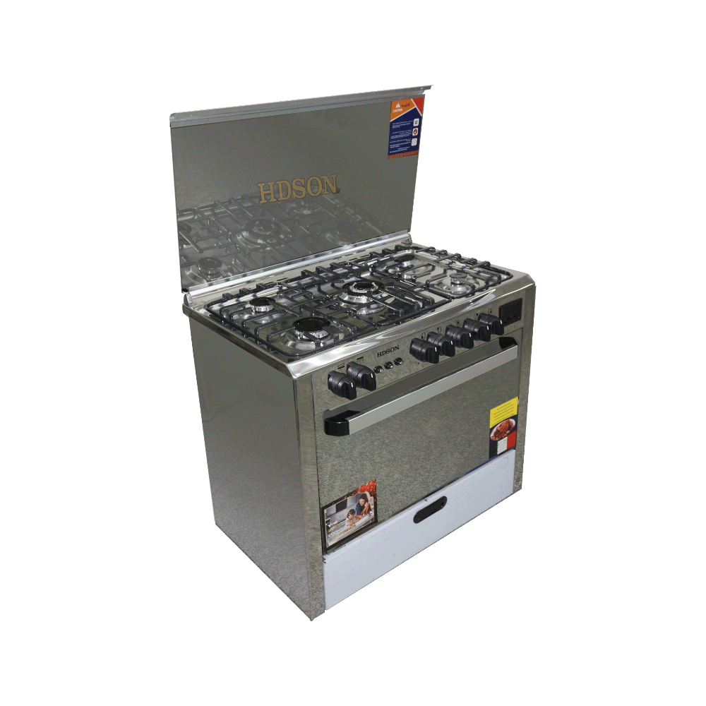 هدسون طباخة غاز 5 شعلات موديلHC-9060-G Pro مقاس 90*60 سم - فضي