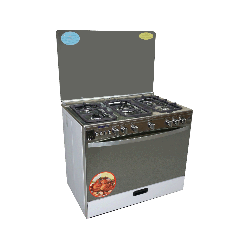 هدسون طباخة غاز 5 شعلات موديل HC-4730-EG مقاس 90*60 سم - فضي