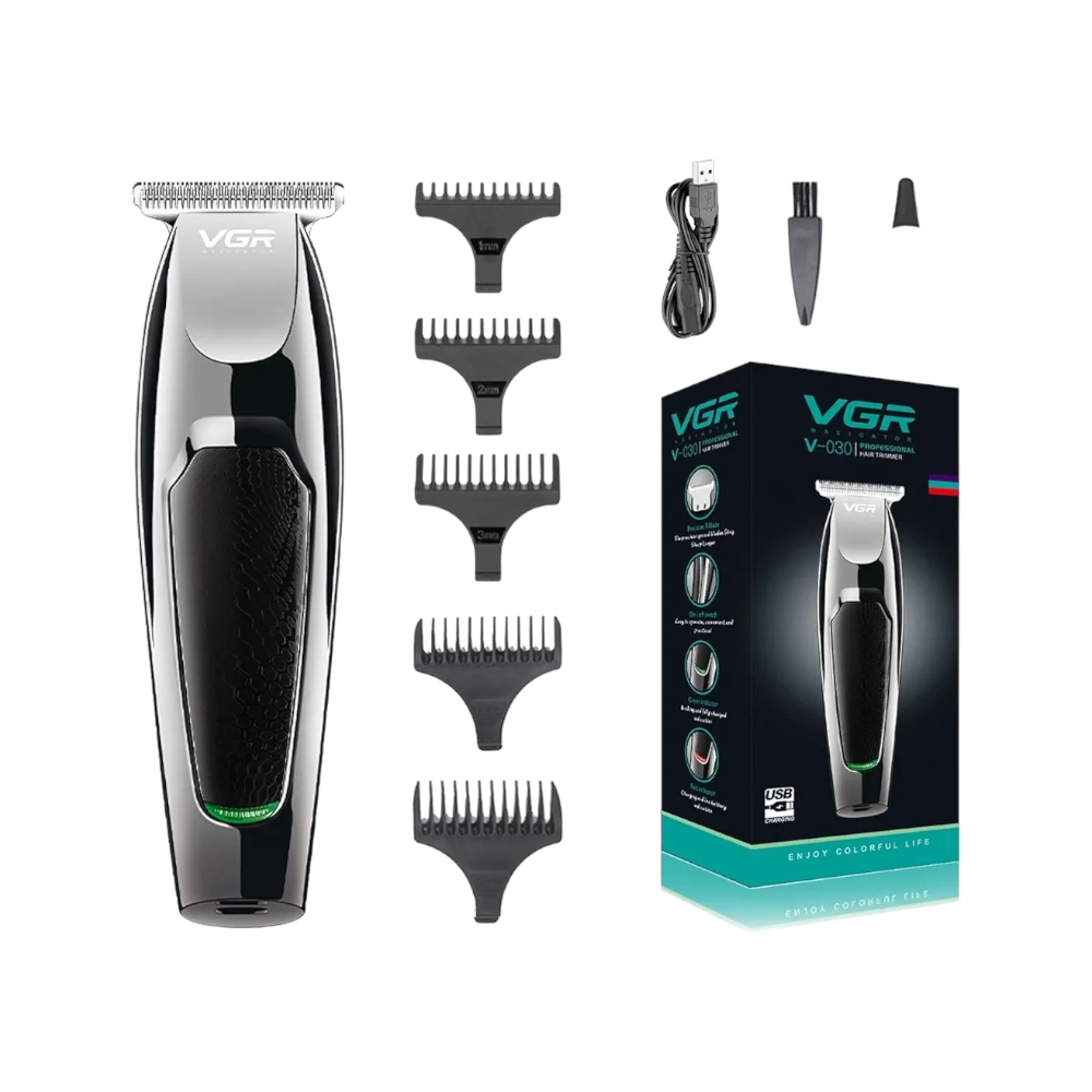 في جي آر مكينة حلاقة بجهد 5 فولت مع 5 شفرات موديل V-030 - أسود