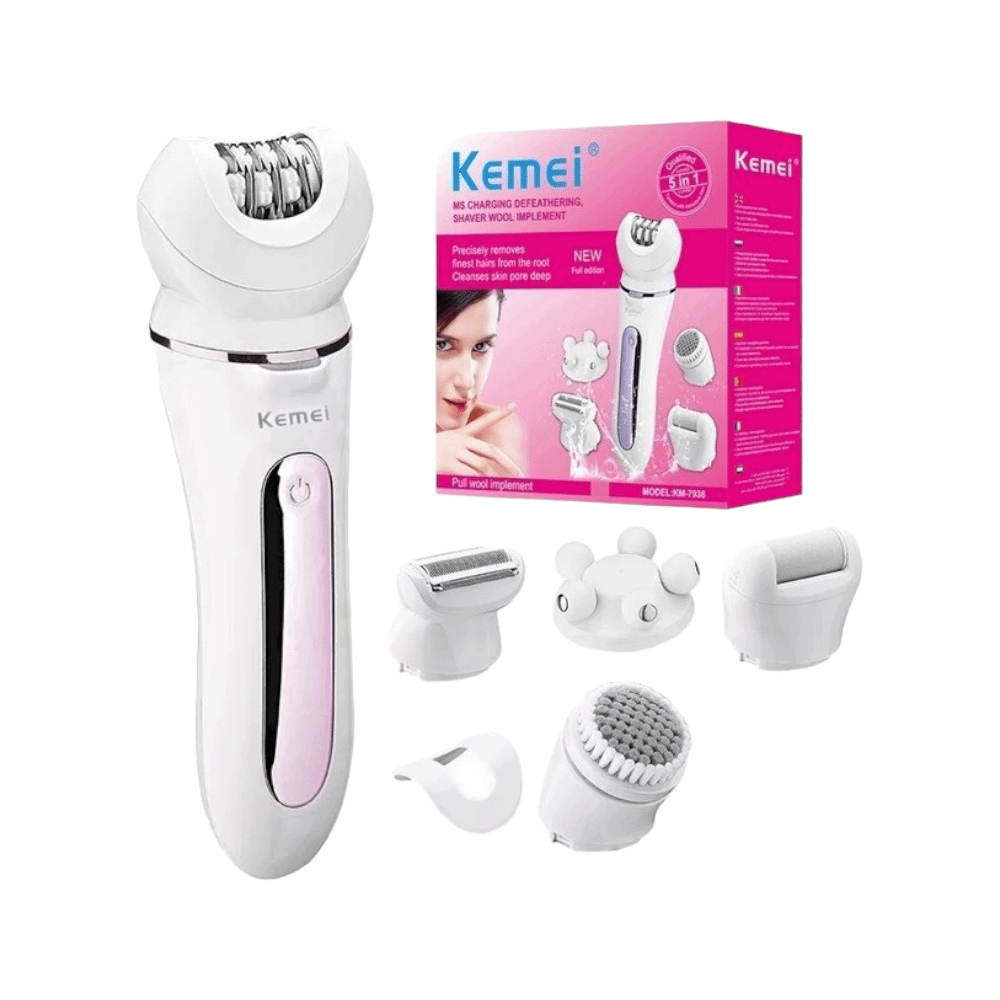 كيمي مكينة حلاقة نسائية 5 في 1 قابلة للشحن بقوة 3 وات موديل KM-7936 - أبيض