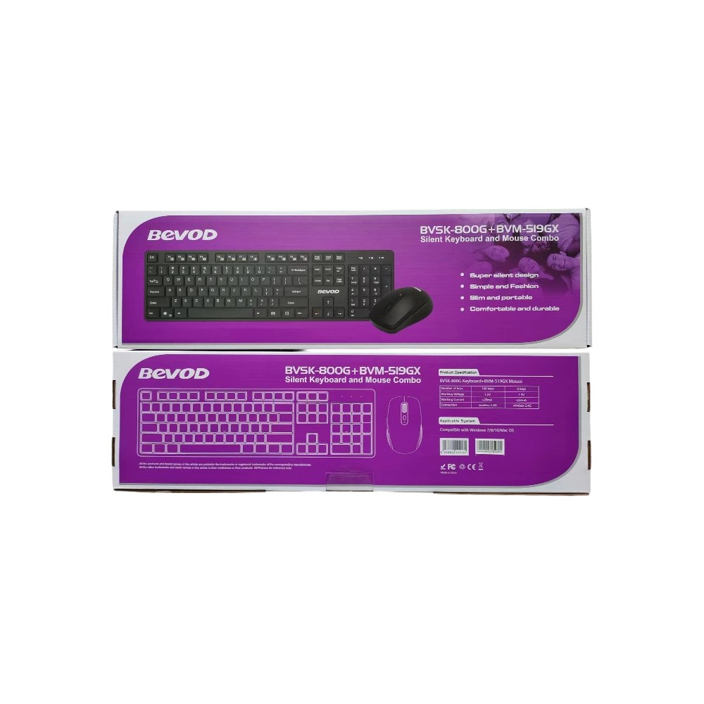 بيفود ماوس مكتبي لاسلكي موديل BVM-519GX + كيبورد موديل BVSK-800G- أسود
