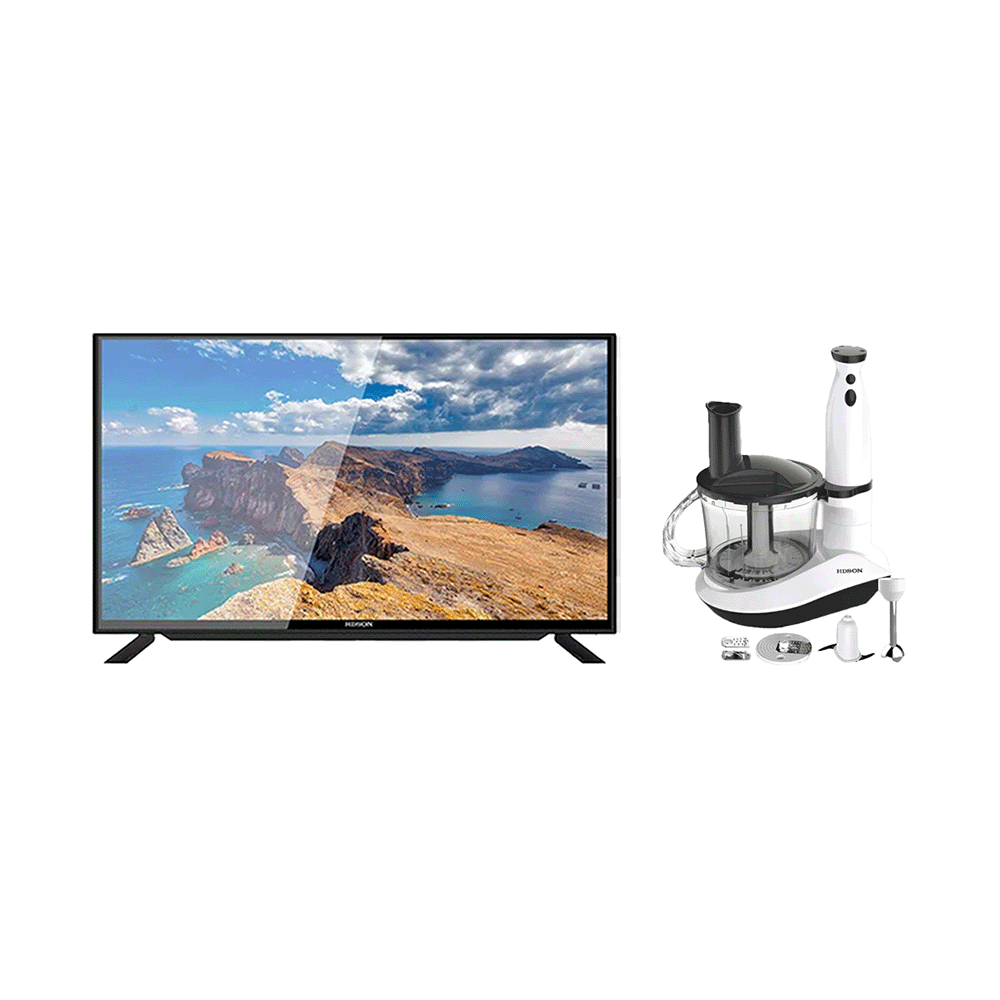هيدسون تلفزيون سمارت ضد الكسر مقاس 43 بوصة قوة 45 وات موديل HLD-P43FSW-8G + هدسون محضرة طعام بقوة 200 وات 5 قطع موديل HFP-195
