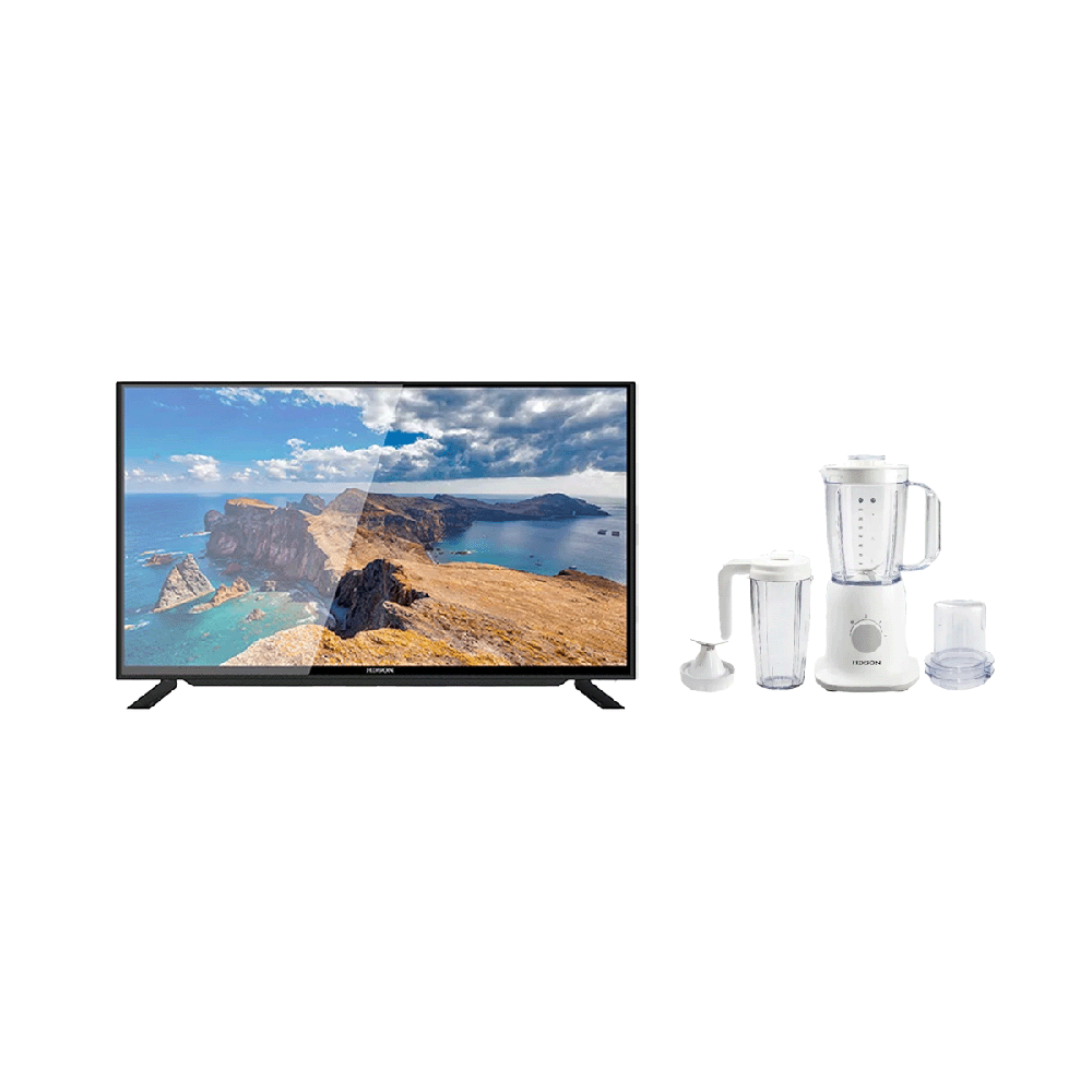هيدسون تلفزيون سمارت ضد الكسر مقاس 43 بوصة قوة 45 وات موديل HLD-P43FSW-8G + هدسون عصارة كهربائية 3*1 بسعة 800 مل وقوة 300 وات موديل HB-233 