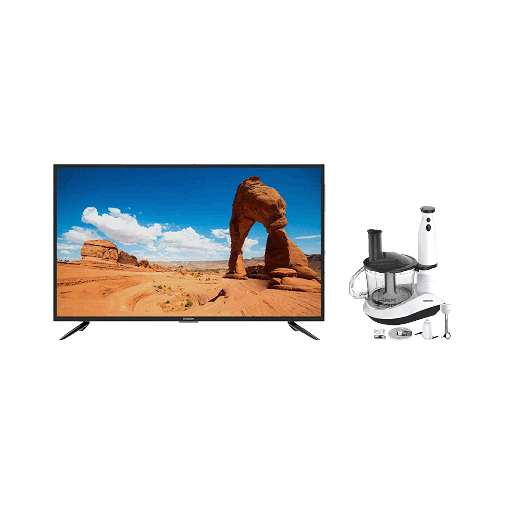 هيدسون تلفزيون سمارت ضد الكسر مقاس 50 بوصة قوة 65 وات موديل HLD-P50UHS-8G + هدسون محضرة طعام بقوة 200 وات 5 قطع موديل HFP-195 