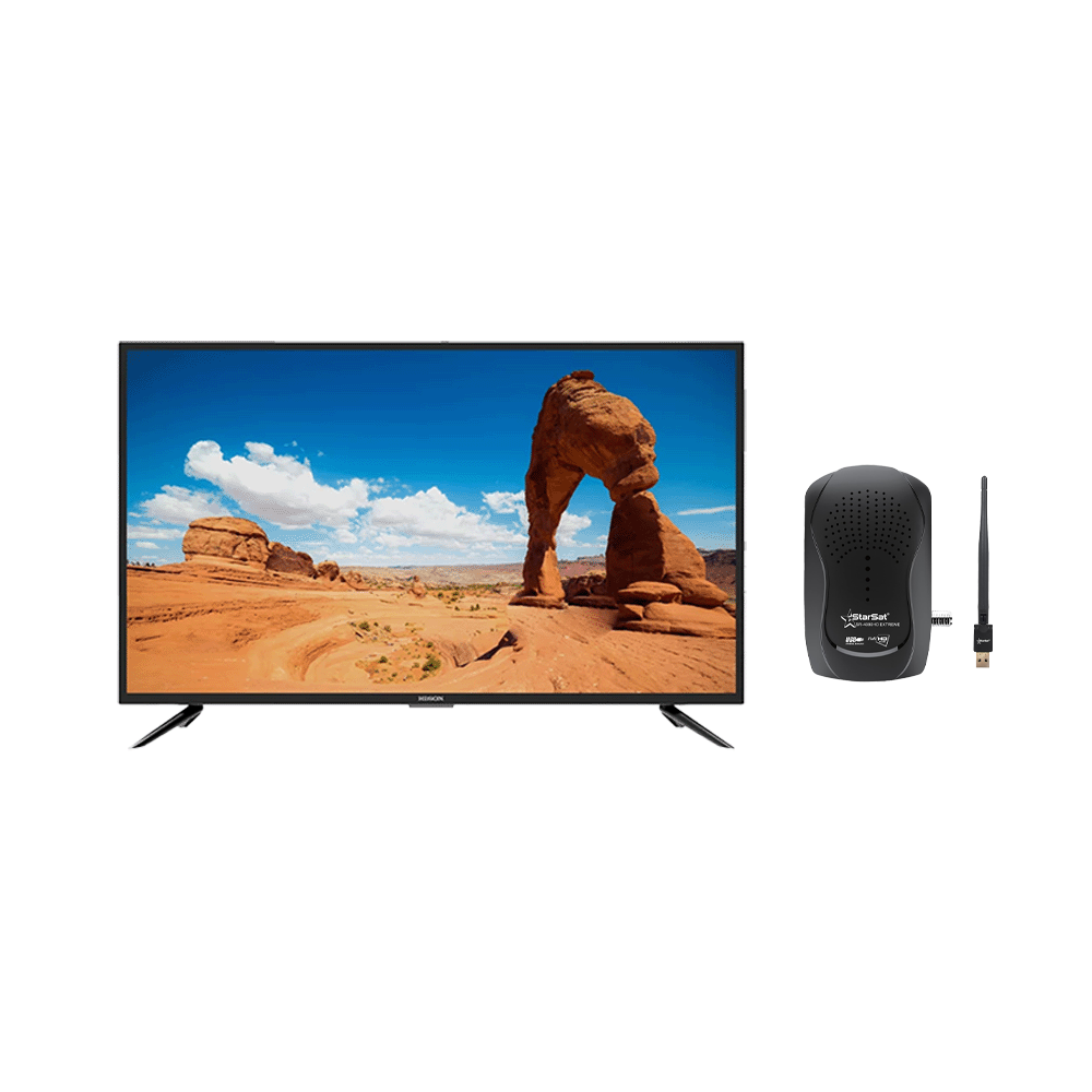 هيدسون تلفزيون سمارت ضد الكسر مقاس 55 بوصة قوة 65 وات موديل HLD-P55UHS-4K-8G + سيفر ستار سات موديل SR-4080HD