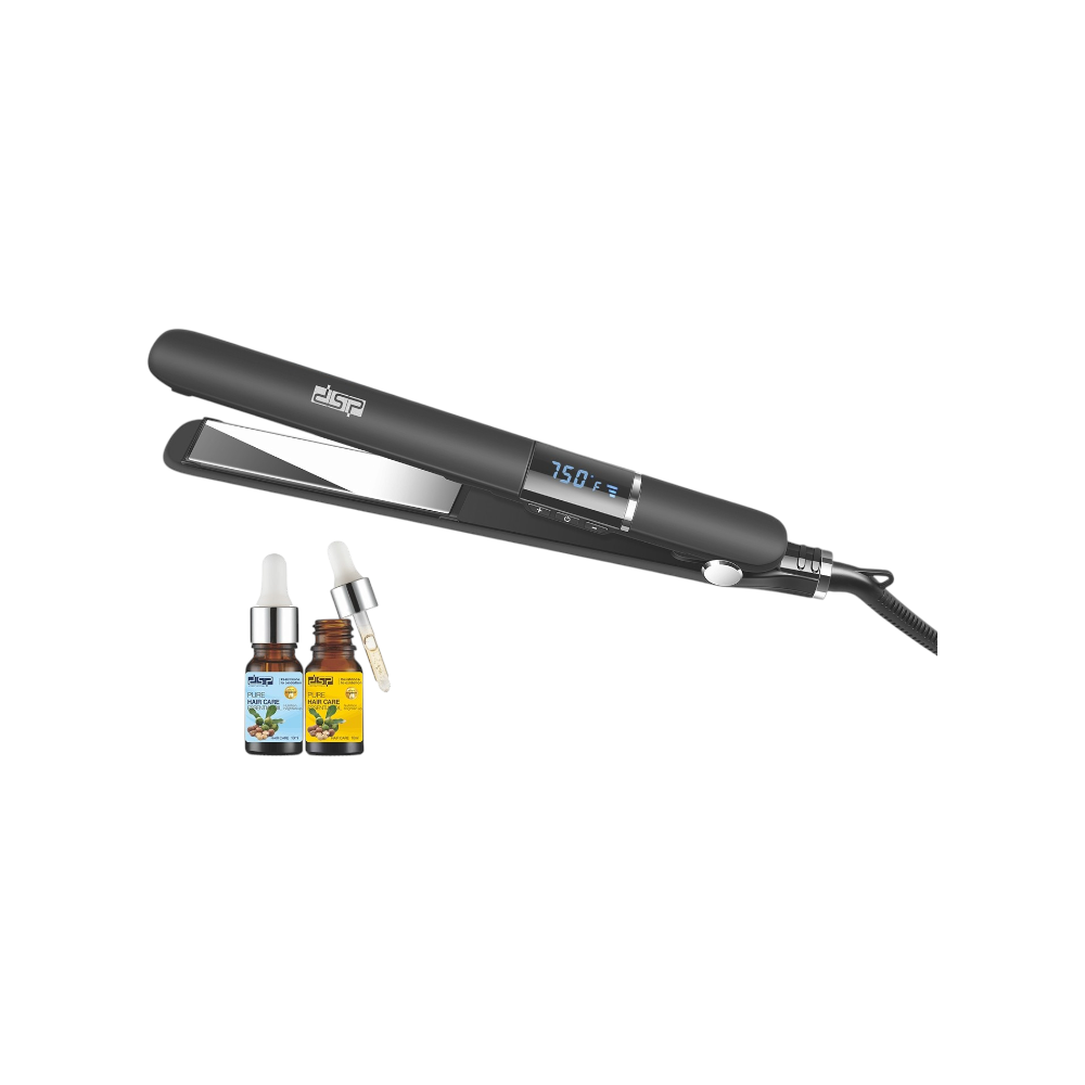 دي اس بي مكواة فرد الشعر الاحترافية مع ألواح تيتانيوم وشاشة LED موديل 10210 - أسود