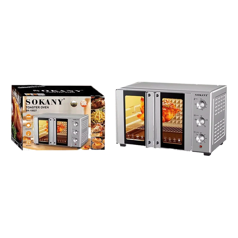 سوكاني فرن كهربائي مع باب فرنسي بسعة 50 لتر وقوة 1700 وات موديل SK-10027 - فضي