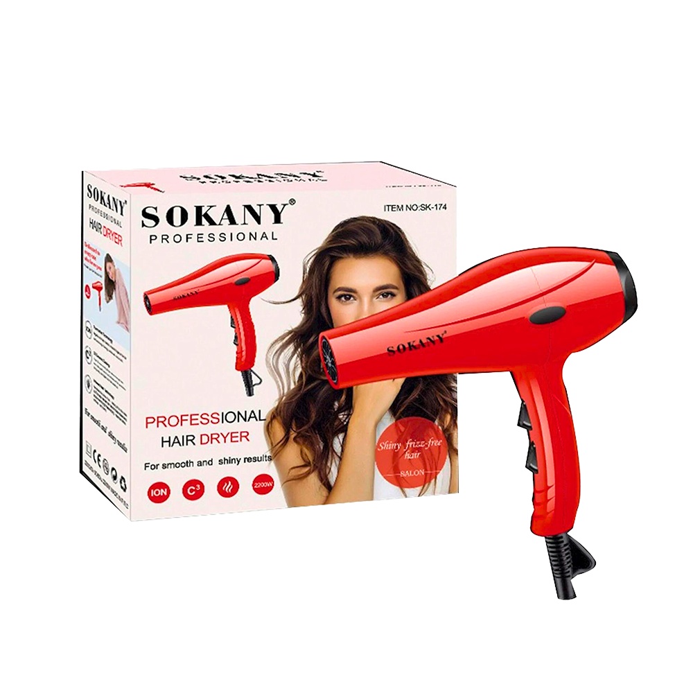 سوكاني مجفف شعر احترافي بقوة 2200 وات موديل SK-174 - أحمر