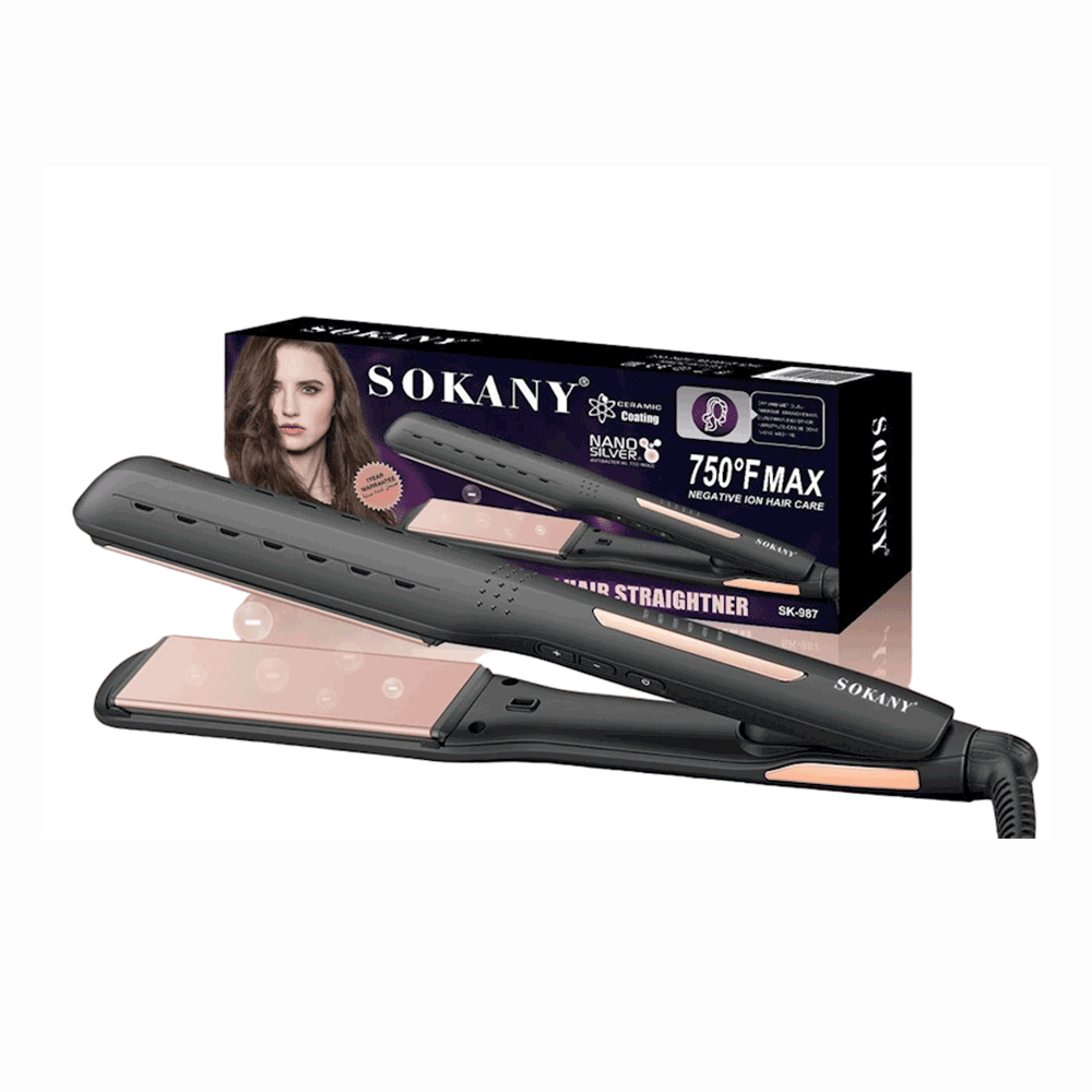 سوكاني مكواة فرد الشعر بدرجة تسخين 750 فهرنهايت موديل SK-987 - متعدد الألوان