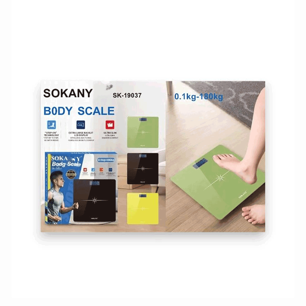 سوكاني ميزان زجاجي لقياس وزن الجسم موديل SK-19037 - أخضر