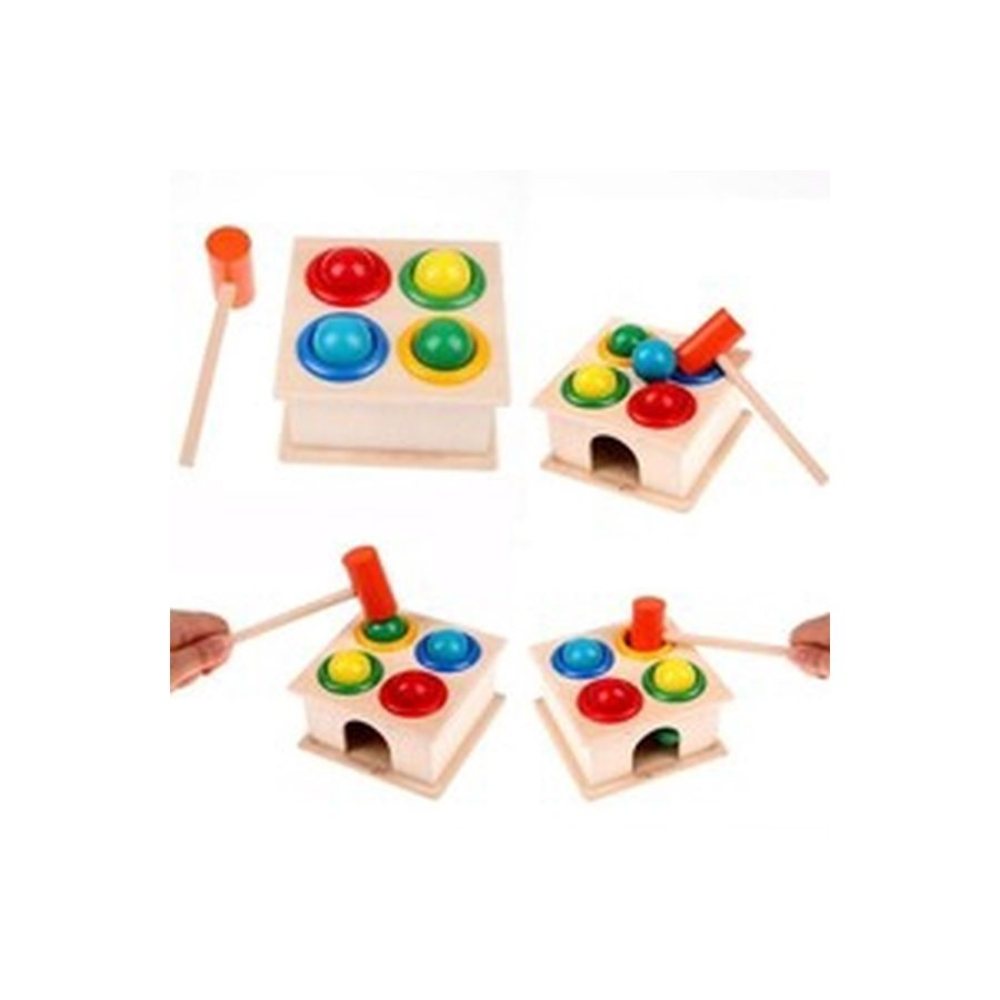 ال دبليو لعبة تعليمية خشبية مطرقة وكرات - 6 قطع