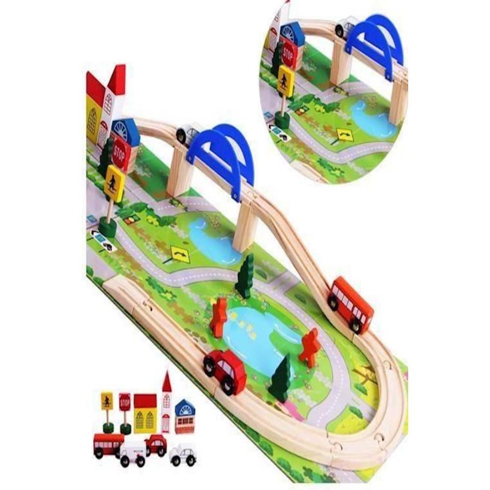  طقم لعبة تعليمية خشبية جسر سكة حديدية - 40 قطعة