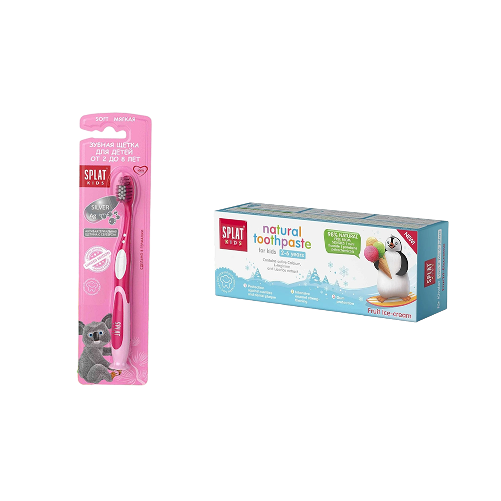 باكج سبلات معجون أسنان للأطفال عناية وتبييض  50 مل  + سبلات كيدز فرشاة اسنان ناعمة للأطفال  وردي