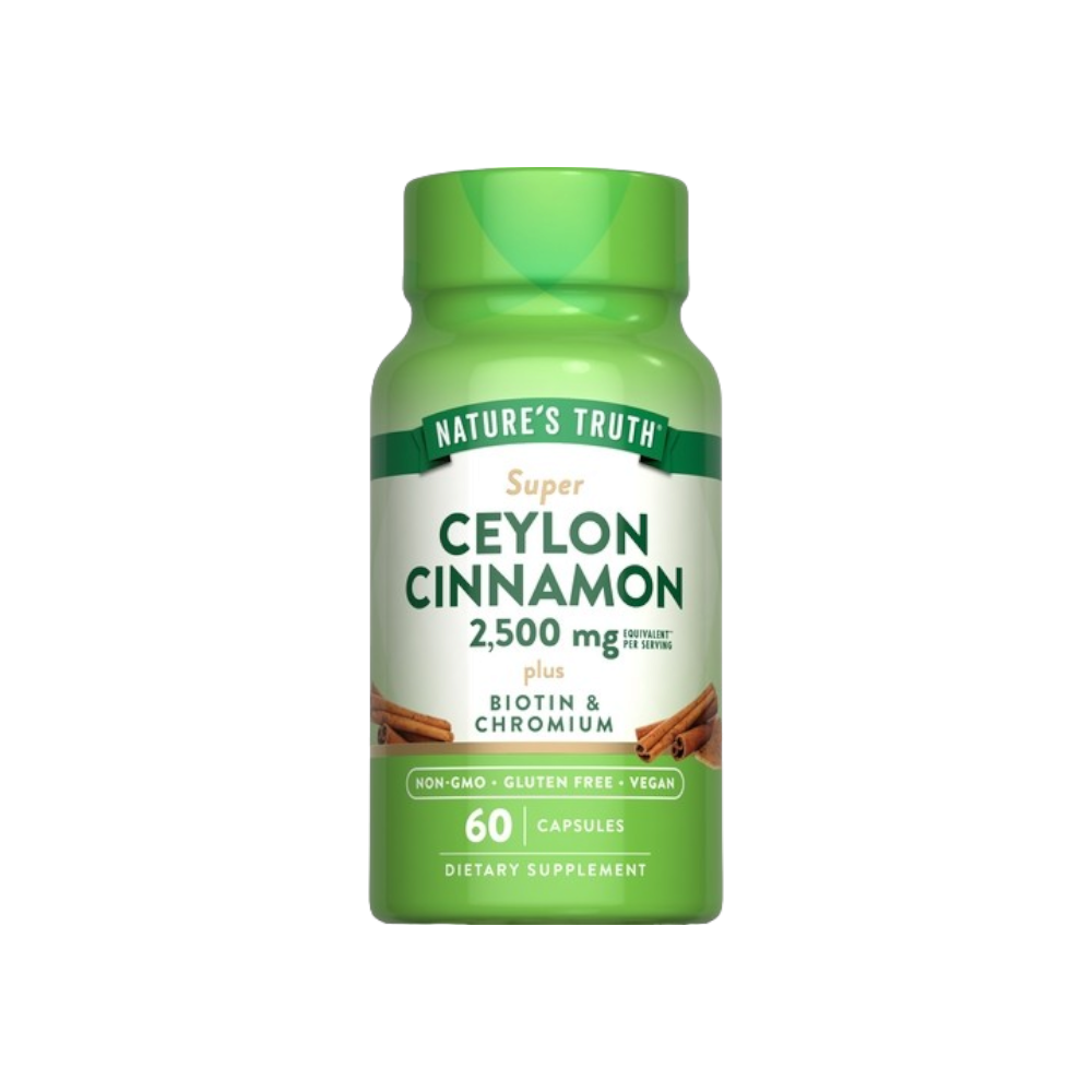 ناتشرز تروث مكمل قرفة سيلانية مركزة 2000 مجم مع الكروم لتنظيم سكر الدم - 60 كبسولة