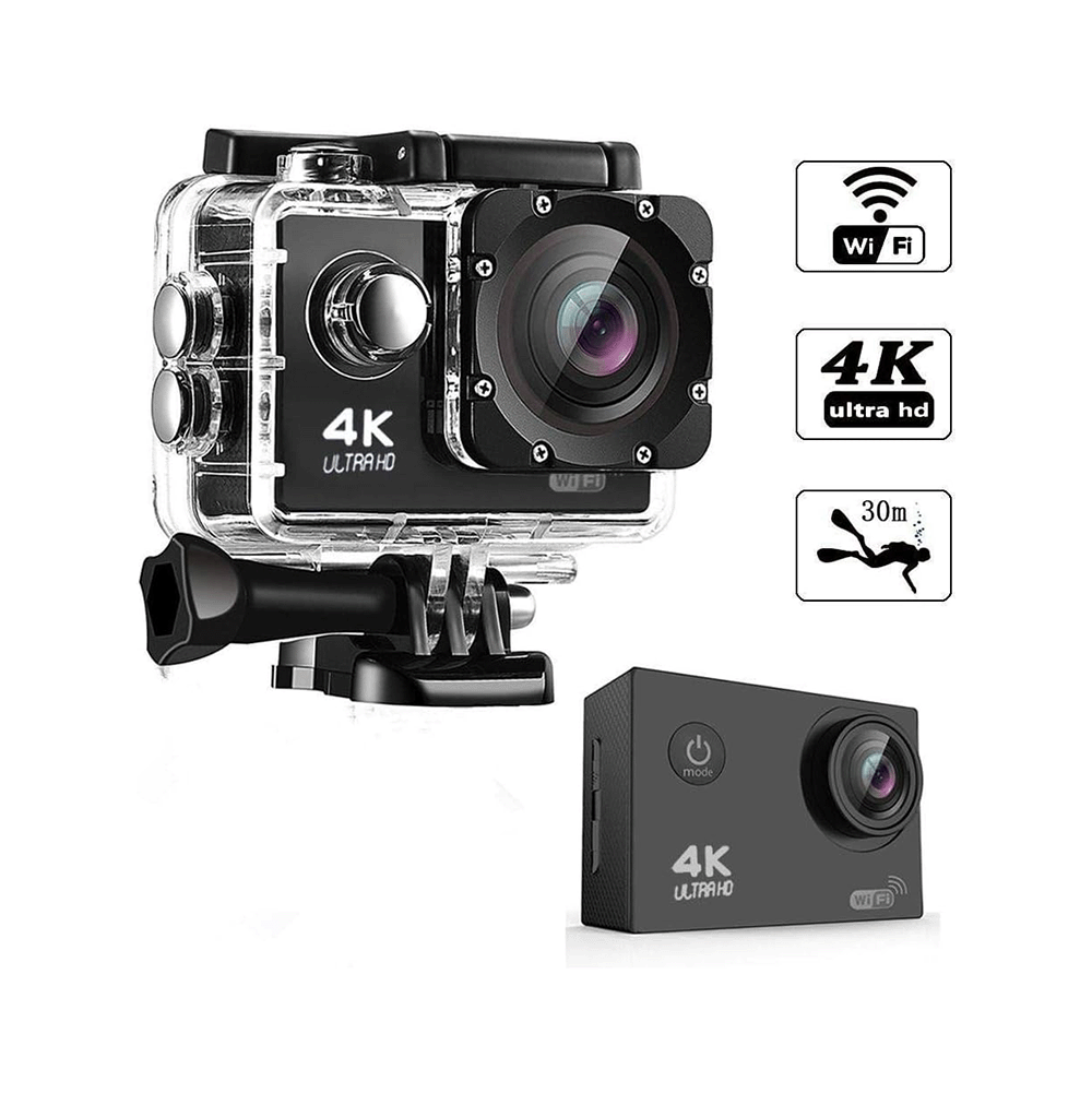 رامبوت كاميرا أكشن 4K بشاشة LCD مزدوجة قياس 2 بوصة - أسود